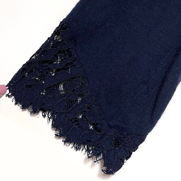 Soft Surroundings Isabeau Sweater Wool Cashmere Navy Blue Lace Bell Sleeve SZ M - Picture 5 of 10